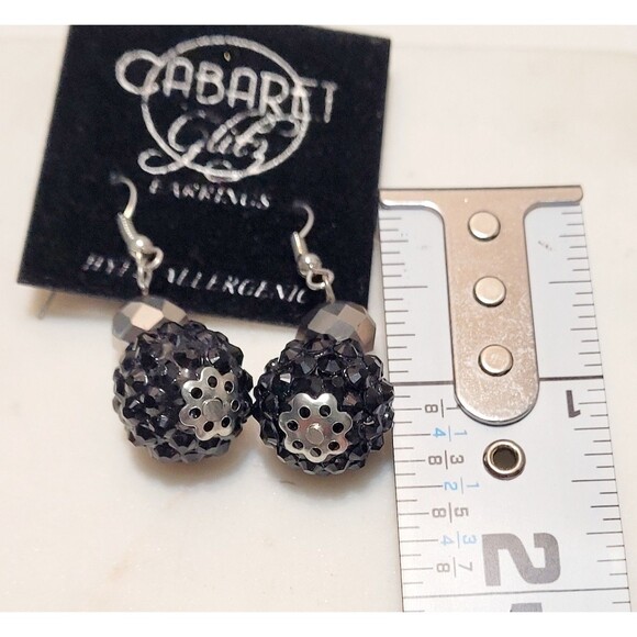 Earrings 'Snowball Glitz' BLACK Colored Bead NWT Hypoallergenic - Picture 4 of 4